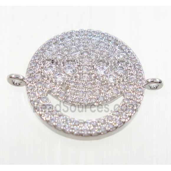 copper Emoji face connector pave zircon, platinum plated