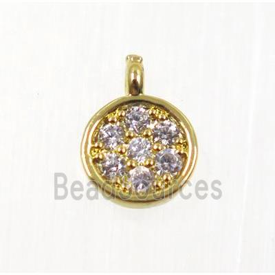 copper circle pendant pave zircon, gold plated
