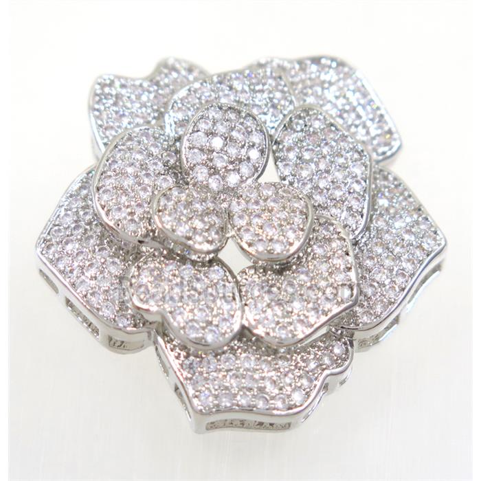copper flower beads paved zircon, platinum plated