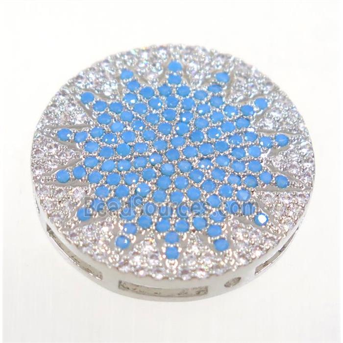 copper sun beads paved zircon, platinum plated