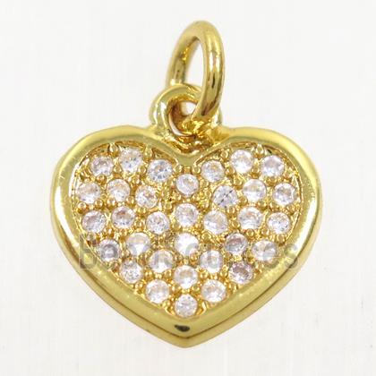 copper heart pendant paved zircon, gold plated