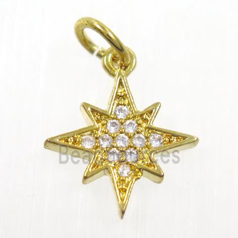 copper northstar pendant paved zircon, gold plated