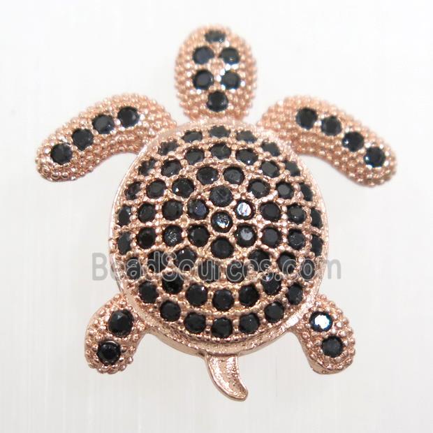 copper Tortoise beads paved zircon, rose gold