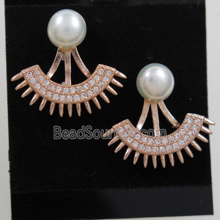 copper fan earring paved zircon, rose gold