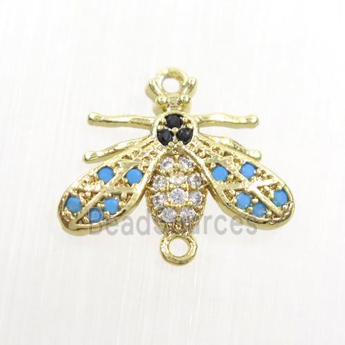 copper honeybee connector paved zircon, gold plated