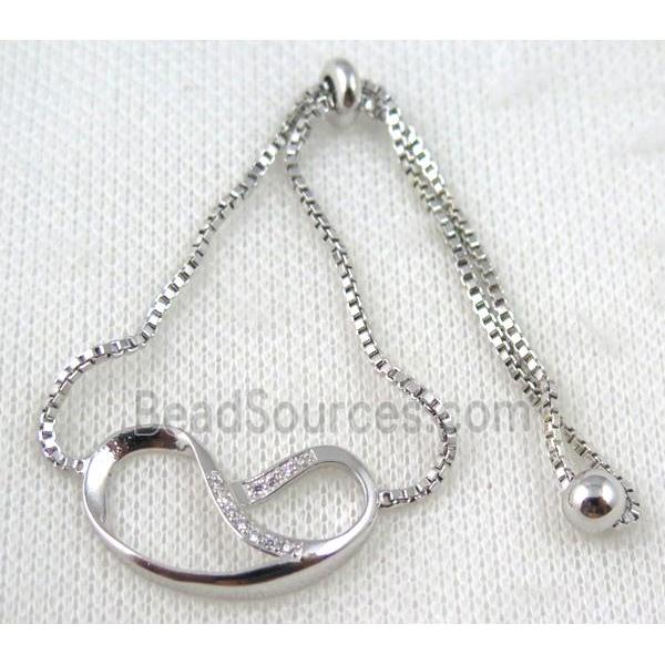 copper bracelet paved zircon, platinum plated