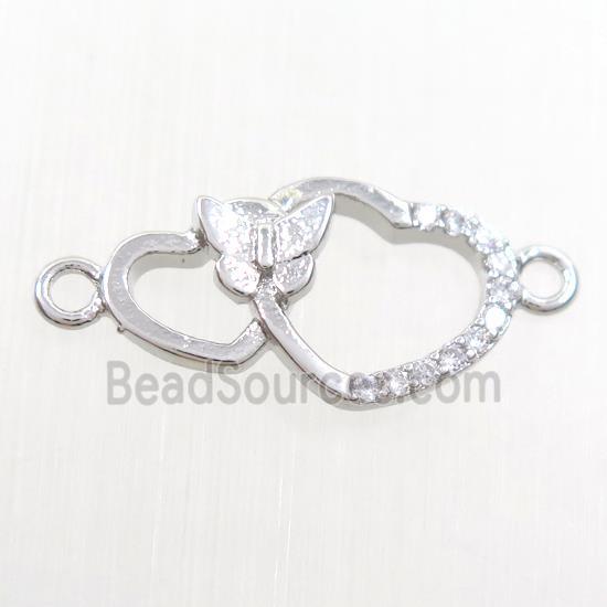 copper heart pendant paved zircon, platinum plated