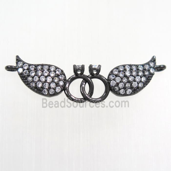 copper pendant paved zircon, angel wing, black plated