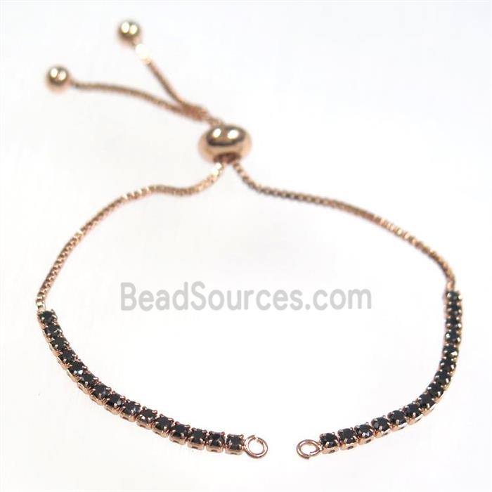 copper bracelet chain paved black zircon, rose gold