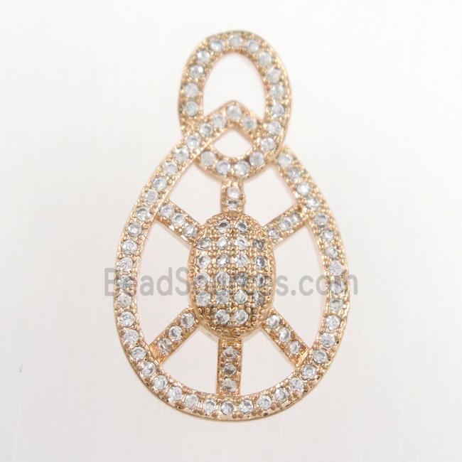 copper tortoise pendants paved zircon, rose gold