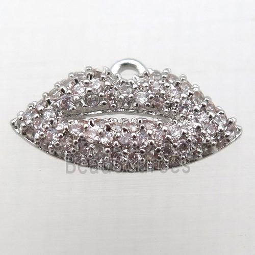 copper lip pendant pave zircon, platinum plated