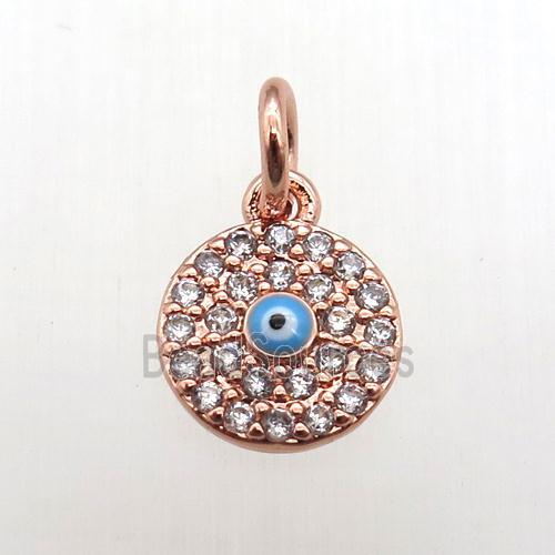 copper circle pendant paved zircon, eye, rose gold