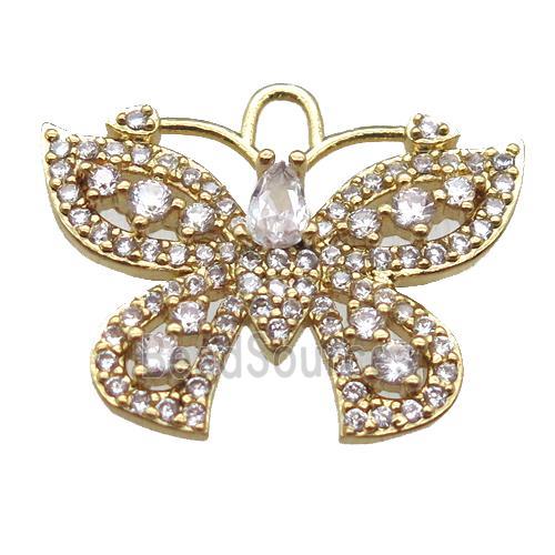 copper butterfly pendant paved zircon, gold plated