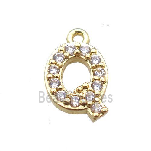 copper letter-Q pendant paved zircon, gold plated