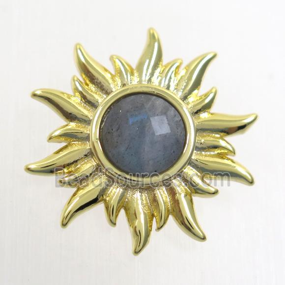 Labradorite sunflower pendant, gold plated