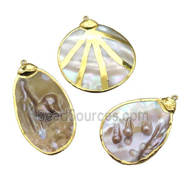 natural pearl pendant, mix shape, gold plated