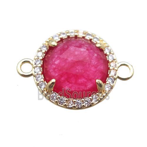 red dye jade circle connector, gold plated