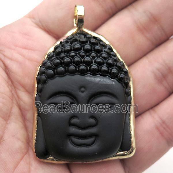 black Obsidian buddha pendant, gold plated