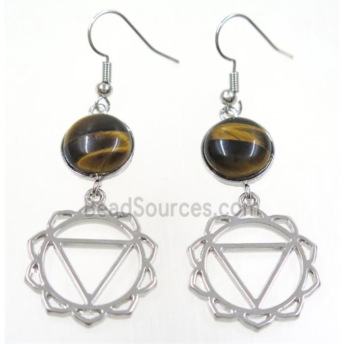 tiger eye stone earring, platinum plated