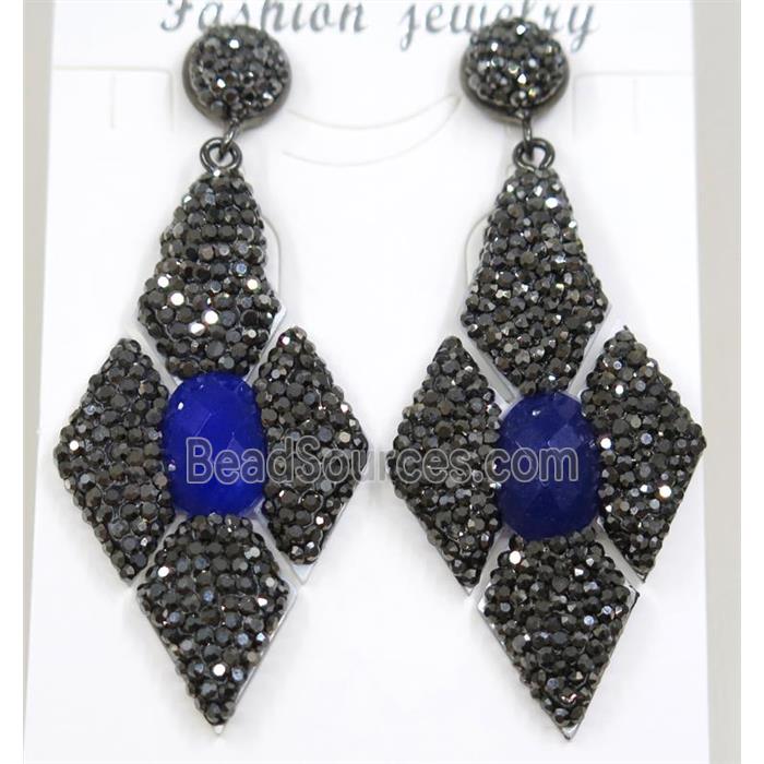 blue jade earring pave rhinestone