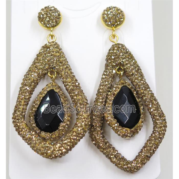 black onyx earring pave yellow rhinestone