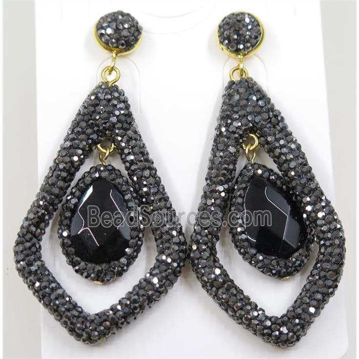 black onyx earring pave rhinestone