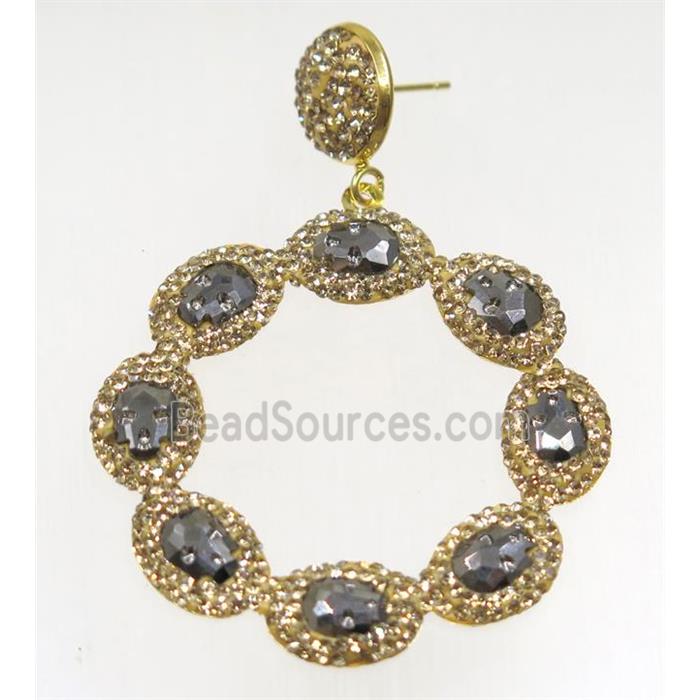 silver crystal glass earring paved rhinestone