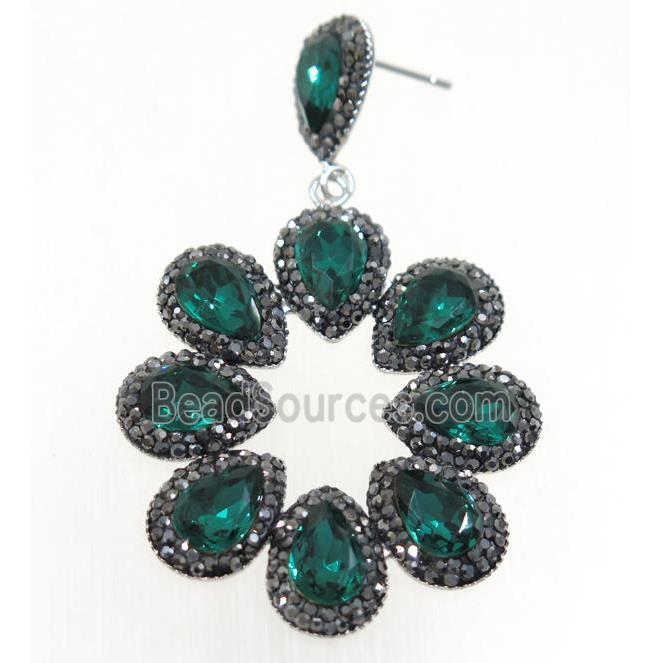 green Chinese Crystal Glass Earring pave rhinestone