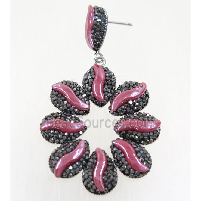 hotpink white resin earring pave rhinestone