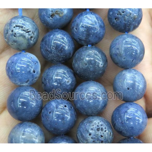Natural navy blue Coral Fossil beads, round
