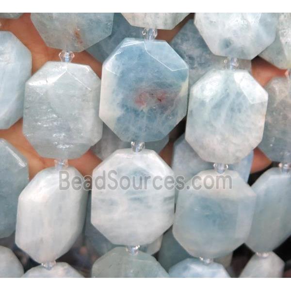 Aquamarine slice beads, faceted freeform, blue