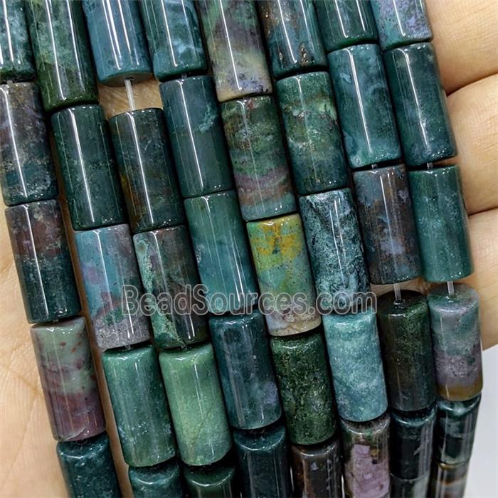 indian Agate tube beads, green