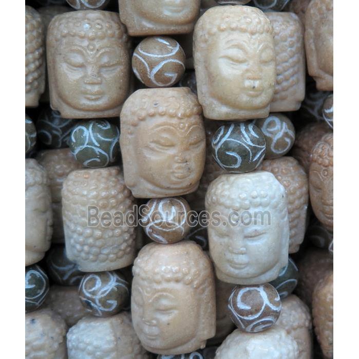 Agalmatolite Buddha Beads, khaki