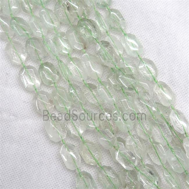 natural green quartz beads, faceted rectangle