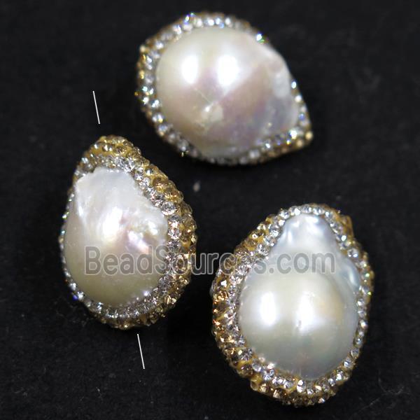 freshwater pearl beads paved yellow rhinestone, freeform