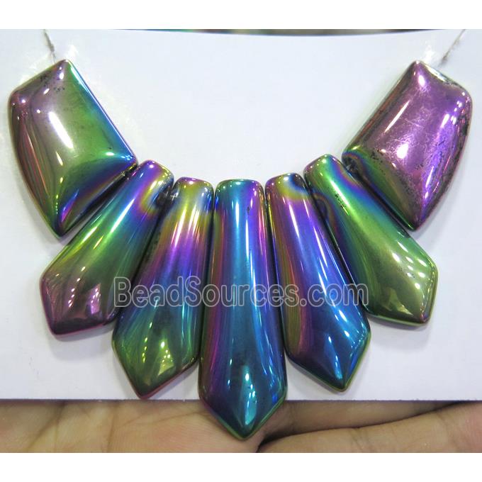 Clear Quartz pendant for necklace choker, rainbow electroplated