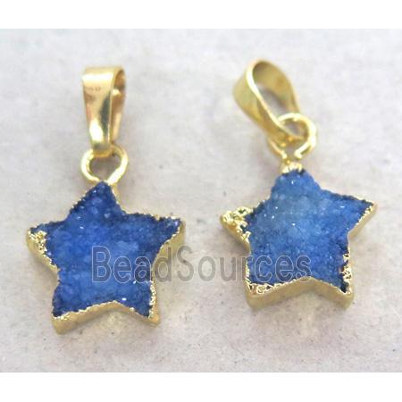 druzy quartz pendant, star, gold plated