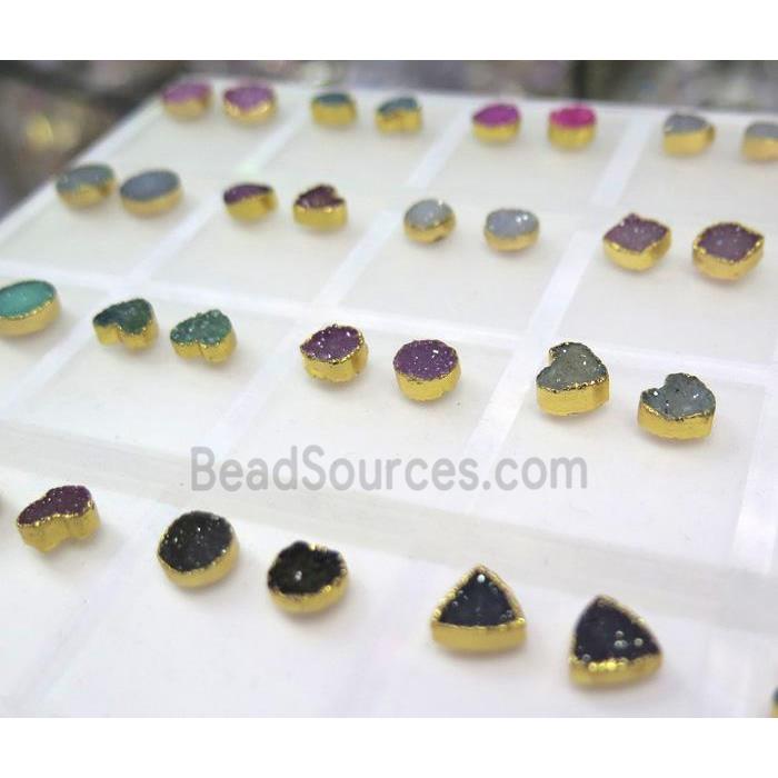 mix Druzy Agate earring studs, copper, gold plated