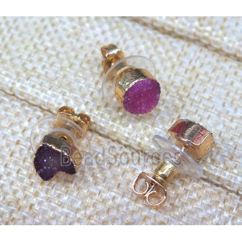 mix Druzy Agate earring studs, copper, gold plated