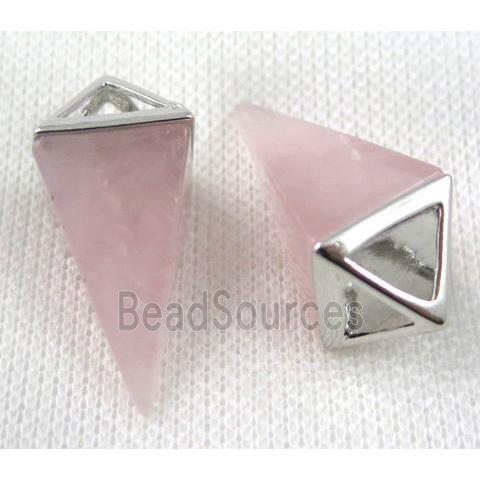 pink quartz pendant, freefrom, platinum plated