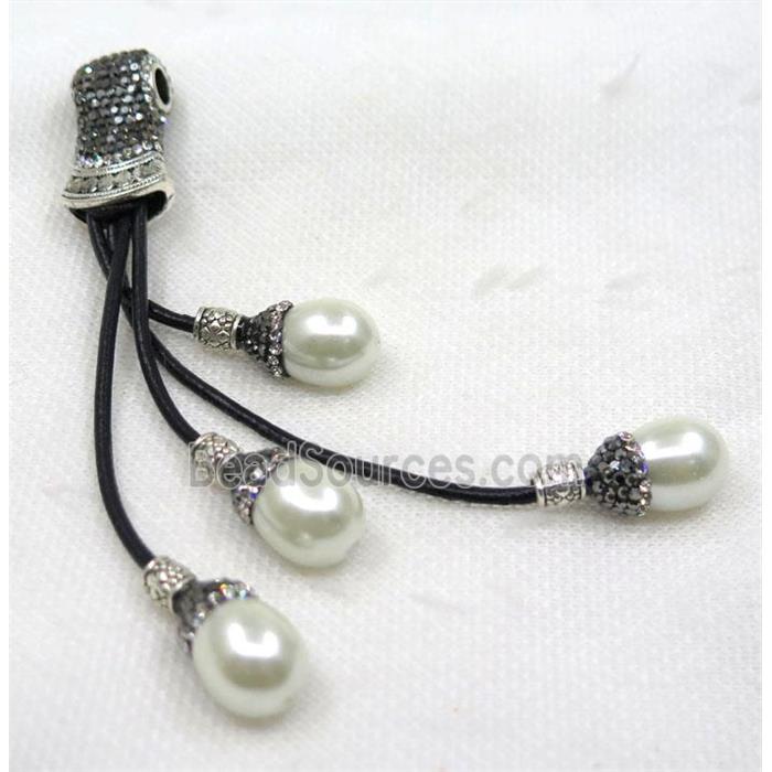 white pearl tassel pave rhinestone