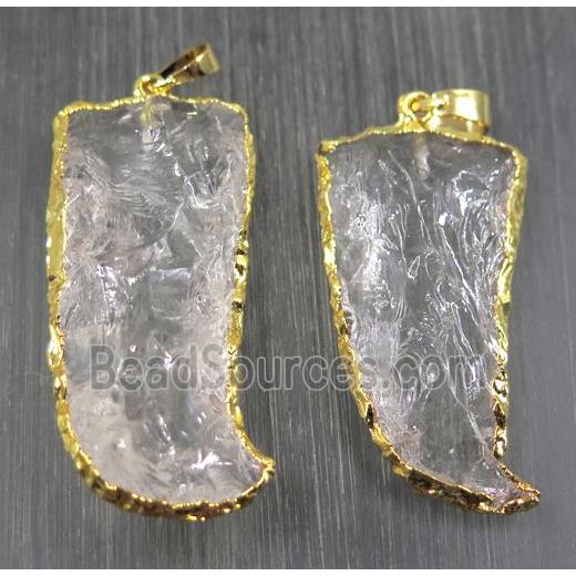 Hammered Clear Quartz horn pendant, gold plated
