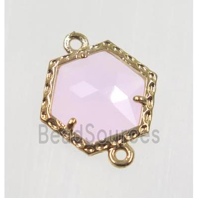 pink Chinese Crystal Glass connector, gold plated