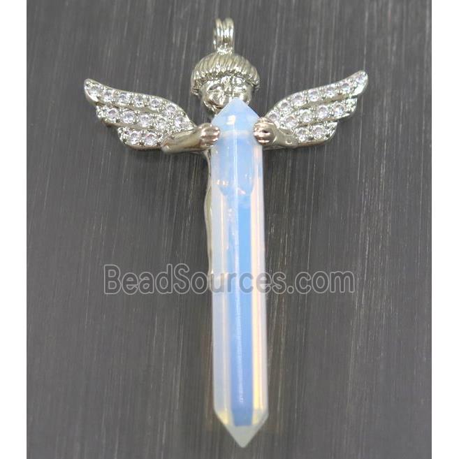 gemstone pendant, angel, platinum plated