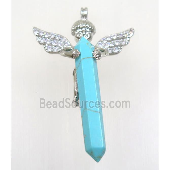 gemstone pendant, angel, platinum plated