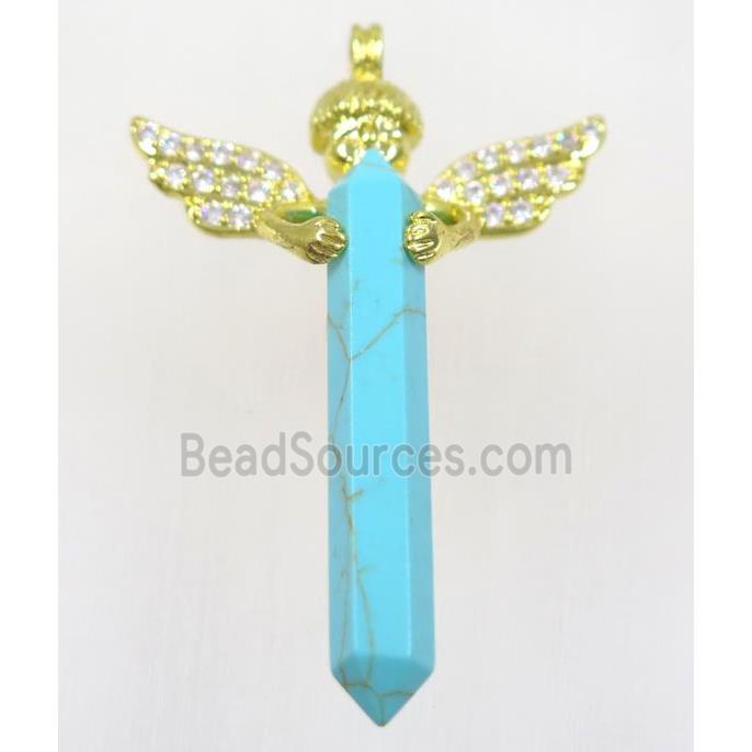 gemstone pendant, angel, gold plated