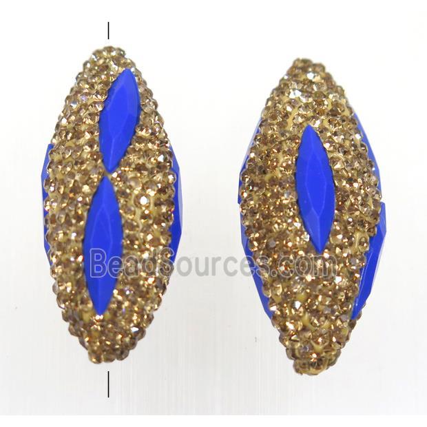 Clay rice beads paved yellow rhinestone with crystal galss