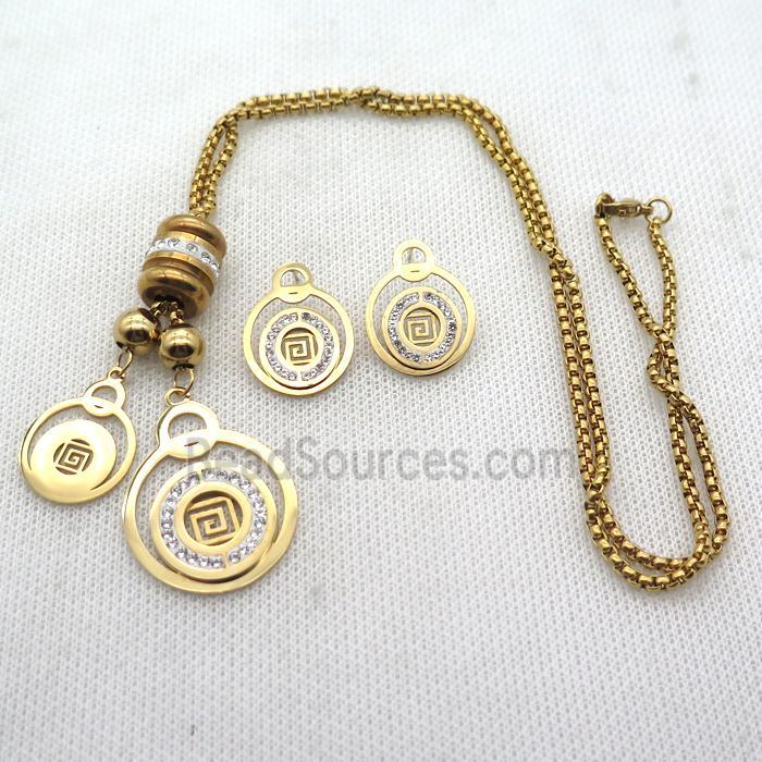 stainless steel necklace and earring, gold plated