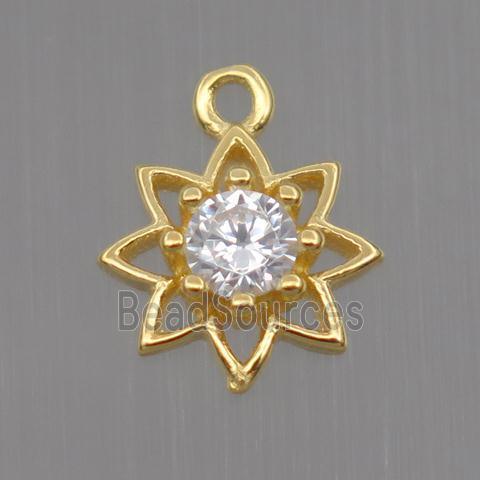 Sterling Silver flower pendant paved zircon, gold plated