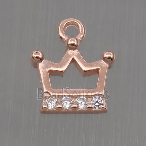 Sterling Silver crown pendant paved zircon, rose gold
